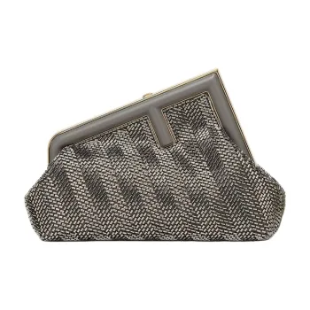 FENDI First Polyester One Shoulder Crossbody Clutch Small Size Women's Gray