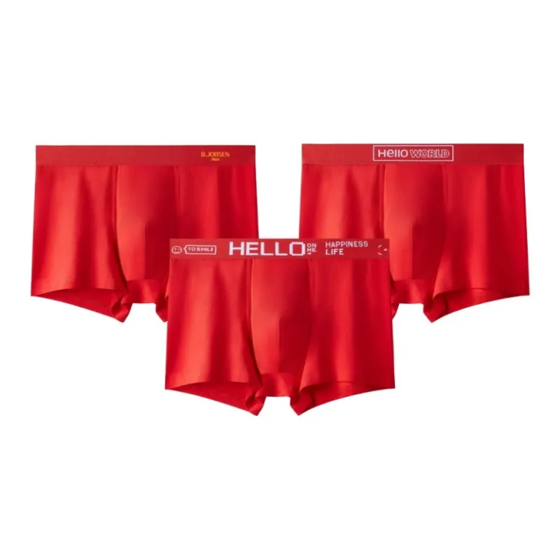 Qiao Ni Tong Underpants Men's 3 Pack Red-0