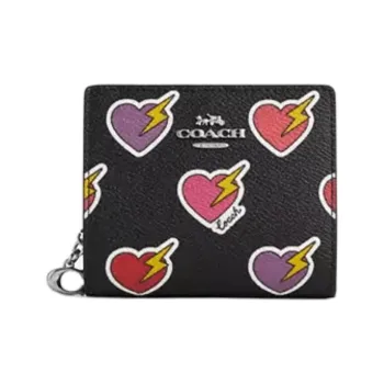 COACH Snap Wallet Coated Canvas Wallet Mini Women's Black