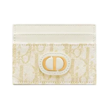 DIOR 30 Montaigne Cotton Card Holder Women's Gold & White
