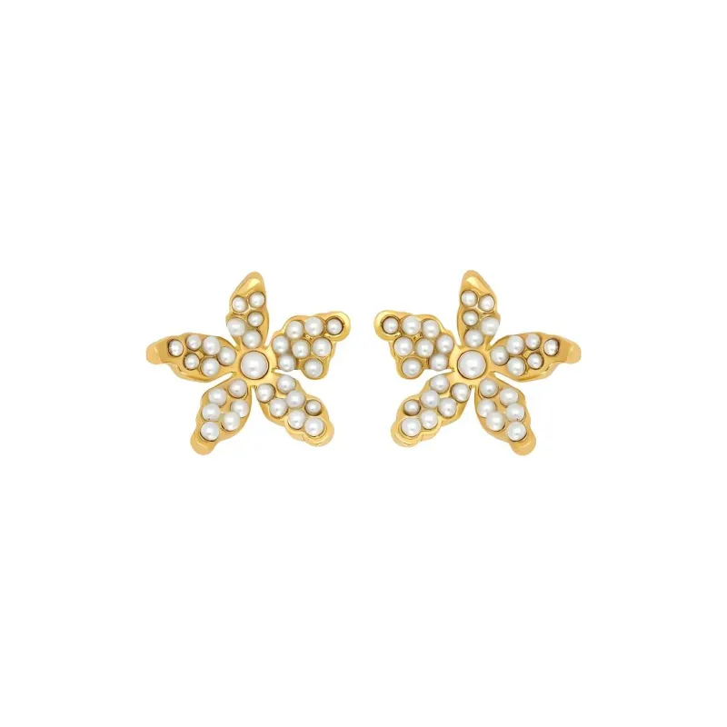 Oscar De La Renta Pavé Pearl Flower Earrings-0