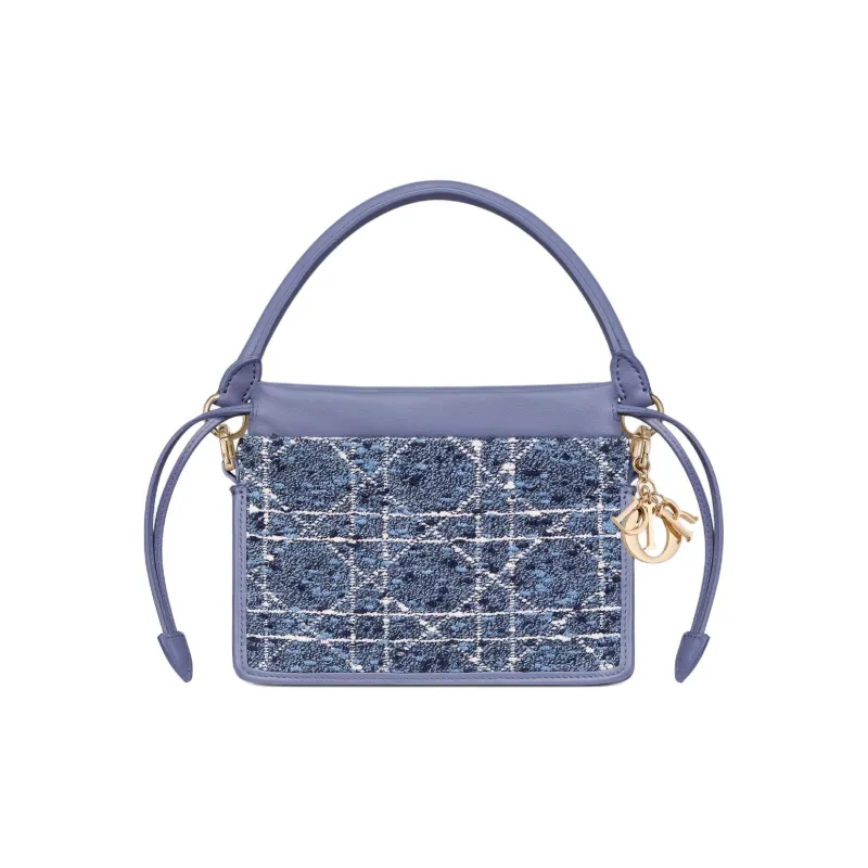DIOR Lady Dior Fabric Handbag Mini Women's Blue-2