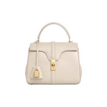CELINE Satin Calfskin Shoulder Bag Crossbody Bag Handbag Small Size Women's Light Beige