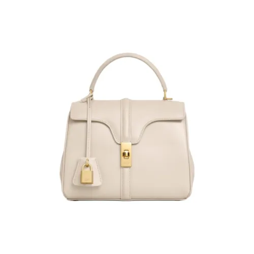 CELINE Satin Calfskin Shoulder Bag Crossbody Bag Handbag Small Size Women's Light Beige