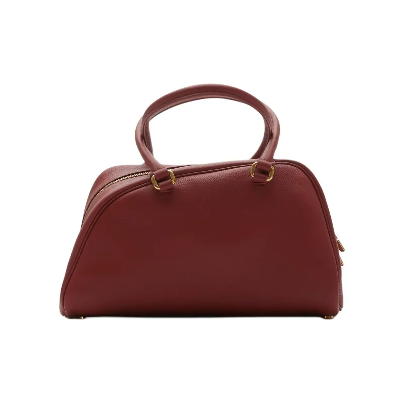 Burberry Shield Cow Leather Bowling Bag Shoulder Bag Handbag Small Size Women's Rusty Red-2
