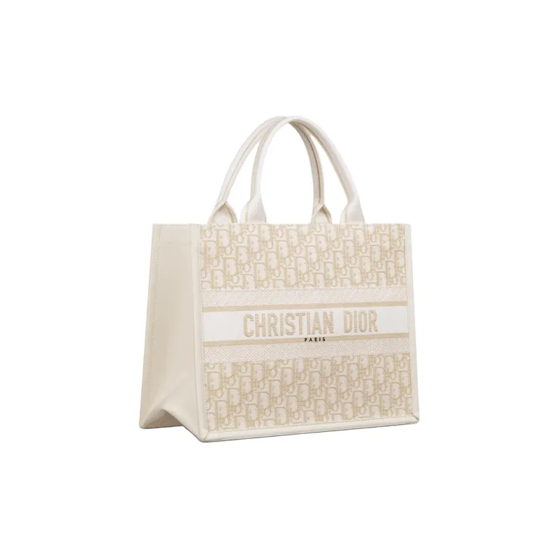 DIOR BookTote Handbag Oblique Print Fabric Cotton Women's White Gold-2