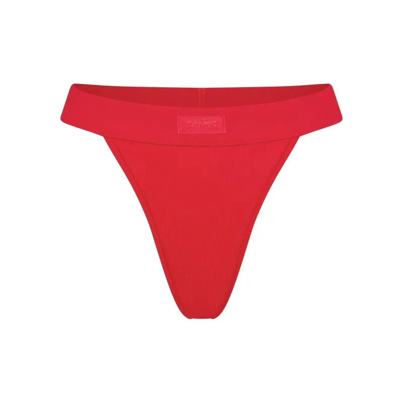 SKIMS Fake Day Collection FW24 COTTON RIB THONG Underpants Women's 1 Pack Cranberry/Gooseberry-0