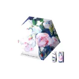 Six-Rib Vinyl Flat Six-Fold Card-Shaped Umbrella in White with Rose Design