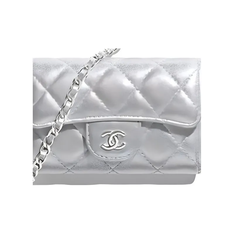 CHANEL Sheepskin And Metal Chain Bag Waist Chain Fanny Pack Trumpets Women's Silver-4