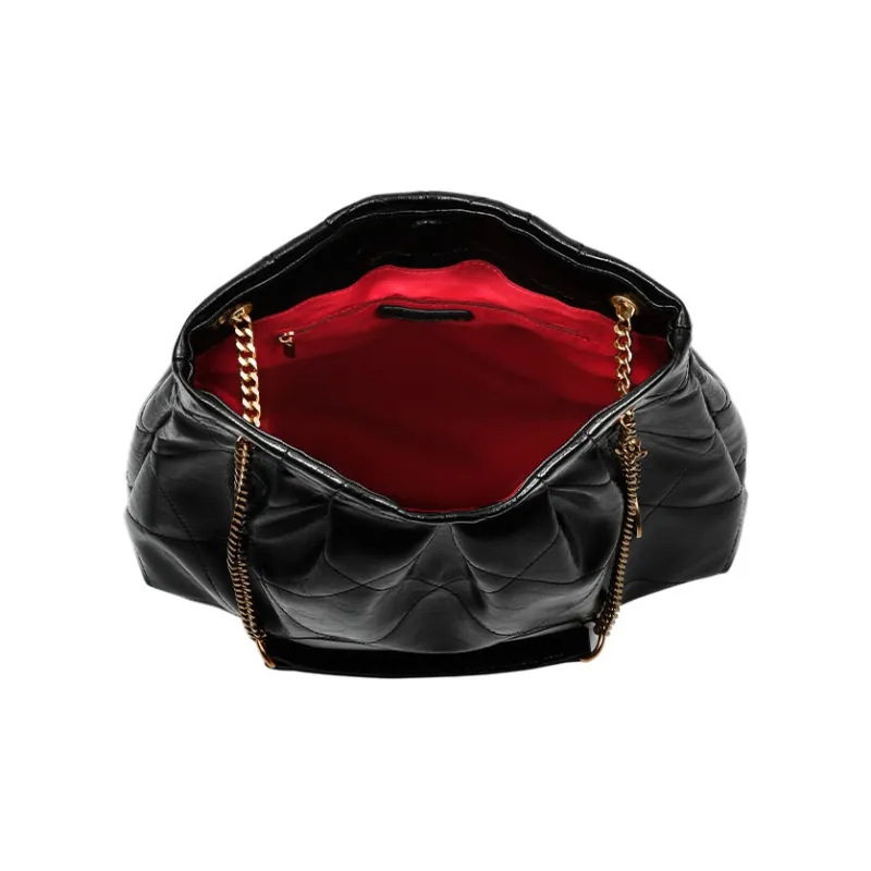 ANDFEEL Cow Leather Chain Tote Trash Bag, Shoulder Bag Tubas Women's Black-3