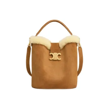 CELINE Cow Leather Suede Bucket Bag Handbag Shoulder Bag Crossbody Bag Medium Size Women's Smoke