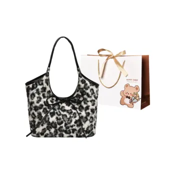 ERANGBEAR Woolen Tote Handbag, Shoulder Bag Women's Black/Coffee