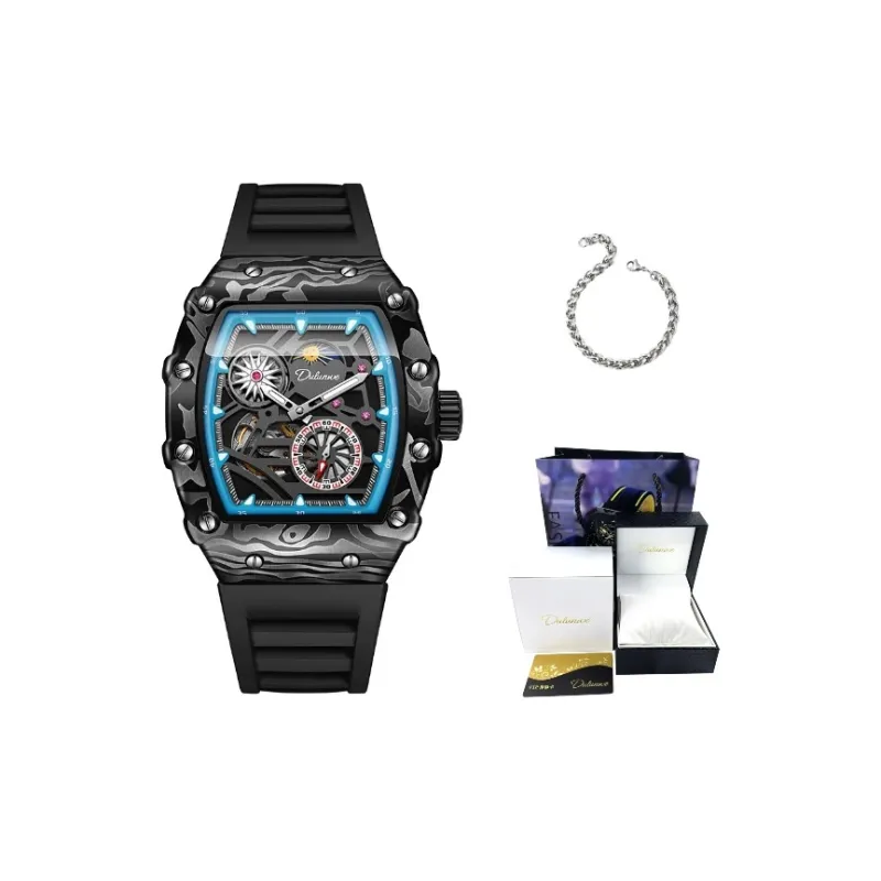 Dulunwe Automatic Mechanical Movement Silicone Strap Watch Men's Watches Black Dial-2