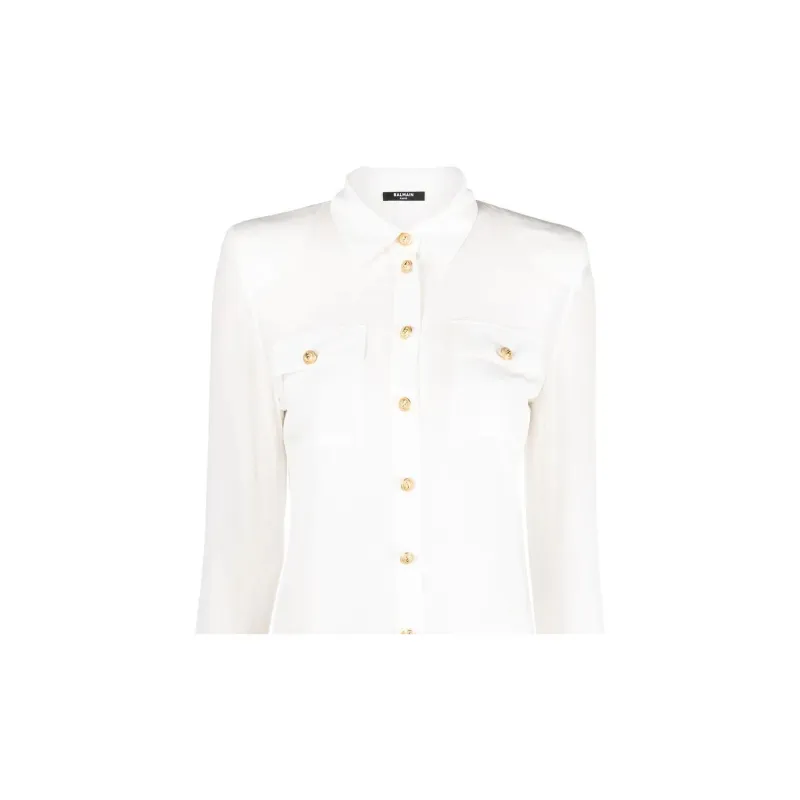 BALMAIN Padded Shoulders Silk Blouse-4