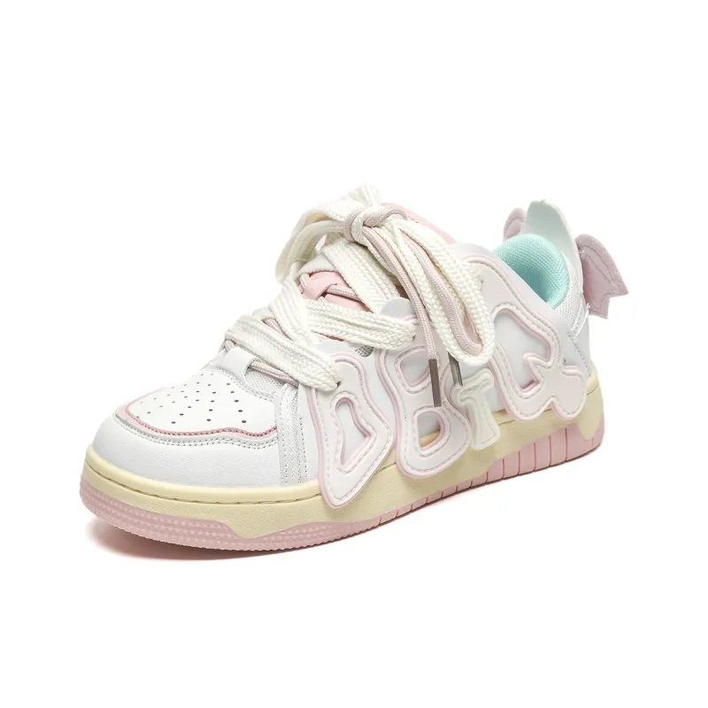 ABCIO Anti Slip Wear Resistant Low Top Skateboard Shoes Women's White Red-3