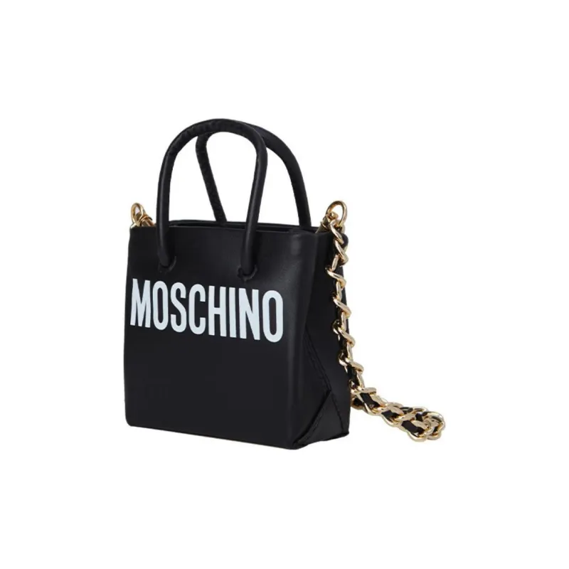 MOSCHINO Cow Leather Tote Bag Shopping Bag Shoulder Bag Crossbody Bag Handbag Small Size Women's Black-2
