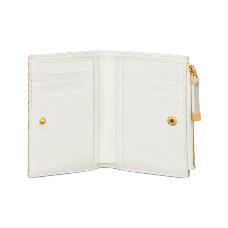 DIOR 30 Montaigne Cotton Wallet Women's Gold & White-4