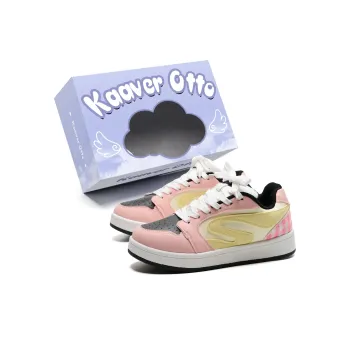 KAAVER OTTO Slip Resistant Low Top Skateboard Shoes Women's White Pink Yellow Box