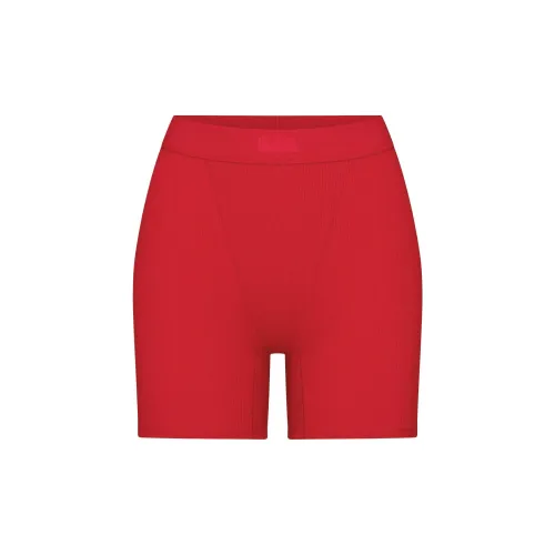 SKIMS Holiday Collection FW24 COTTON RIB BOXER Shorts Women's CRANBERRY/Cranberry