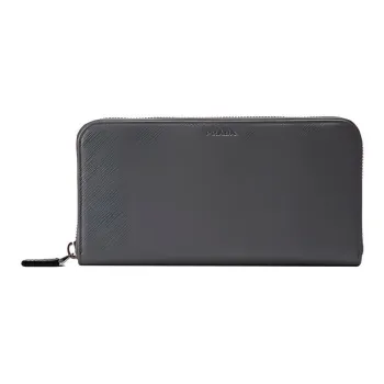 PRADA Cow Leather Clutch Men's Silver Gray