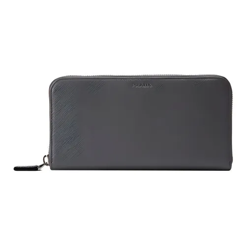 PRADA Cow Leather Clutch Men's Silver Gray