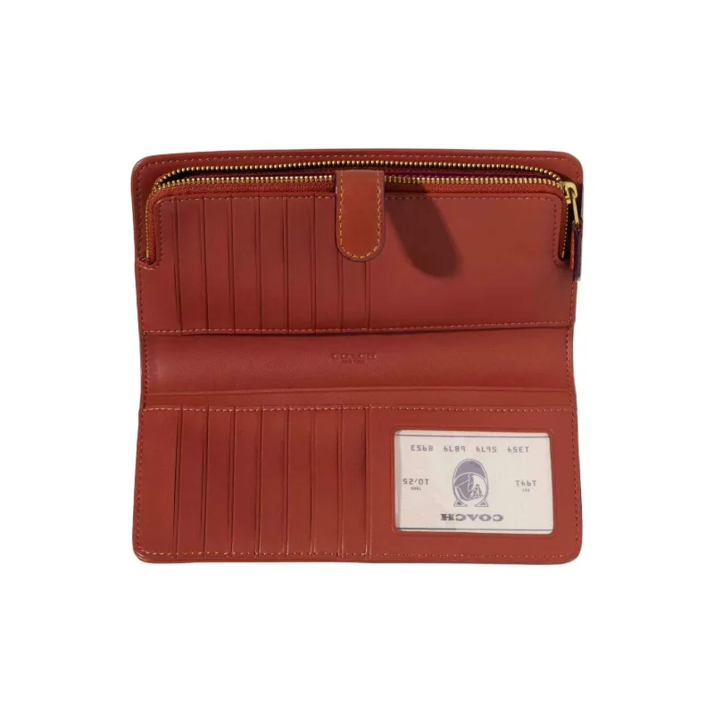 COACH Skinny Wallet PVC Bonded Cow Leather Clutch Card Holder Coin Purse Wallet Women's Brown-3