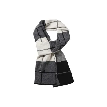 15 MINS Polyester Knit Scarves Unisex Gray Camel Plaid