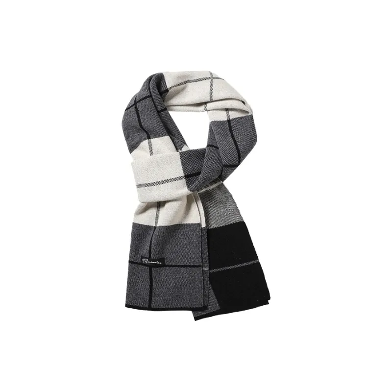 15 MINS Polyester Knit Scarves Unisex Gray Camel Plaid-0