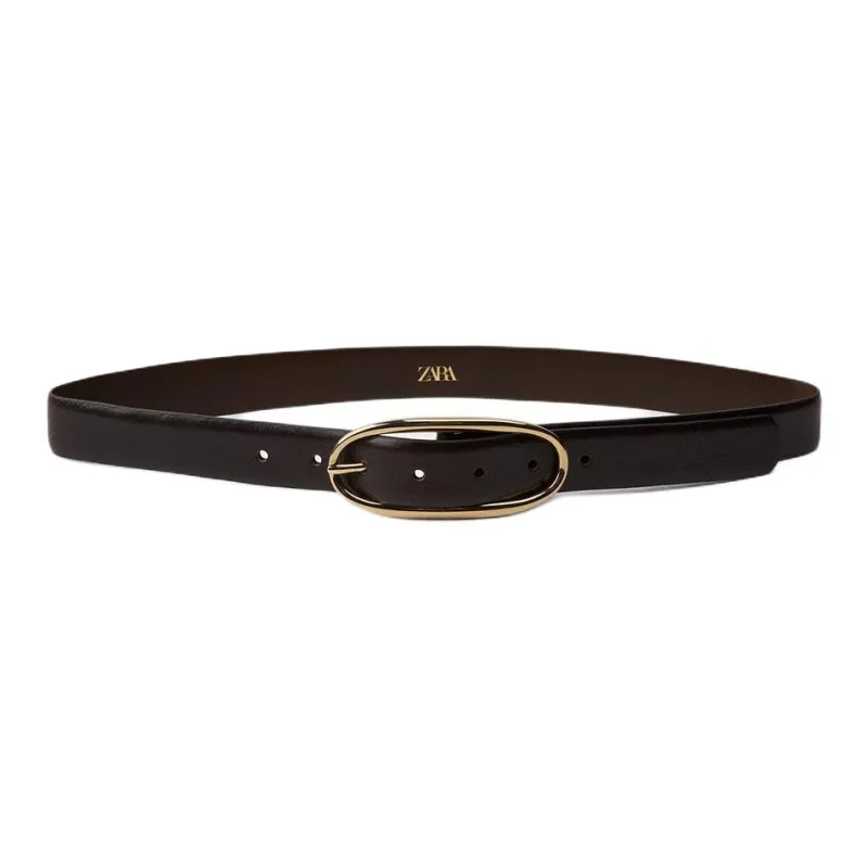 ZARA Leather Leather Belts Women's Black/Brown Width: 3CM-1
