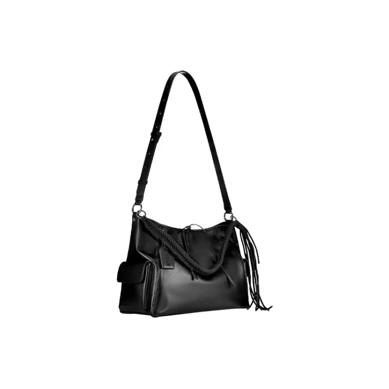 ANDFEEL Cow Leather One Shoulder Crossbody Tote Medium Large Unisex Black-1