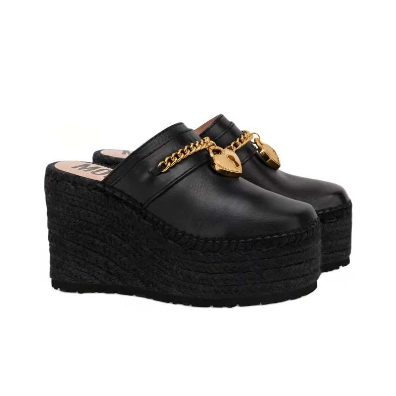 MOSCHINO Padlock-detail Platform Wedge Espadrilles-2