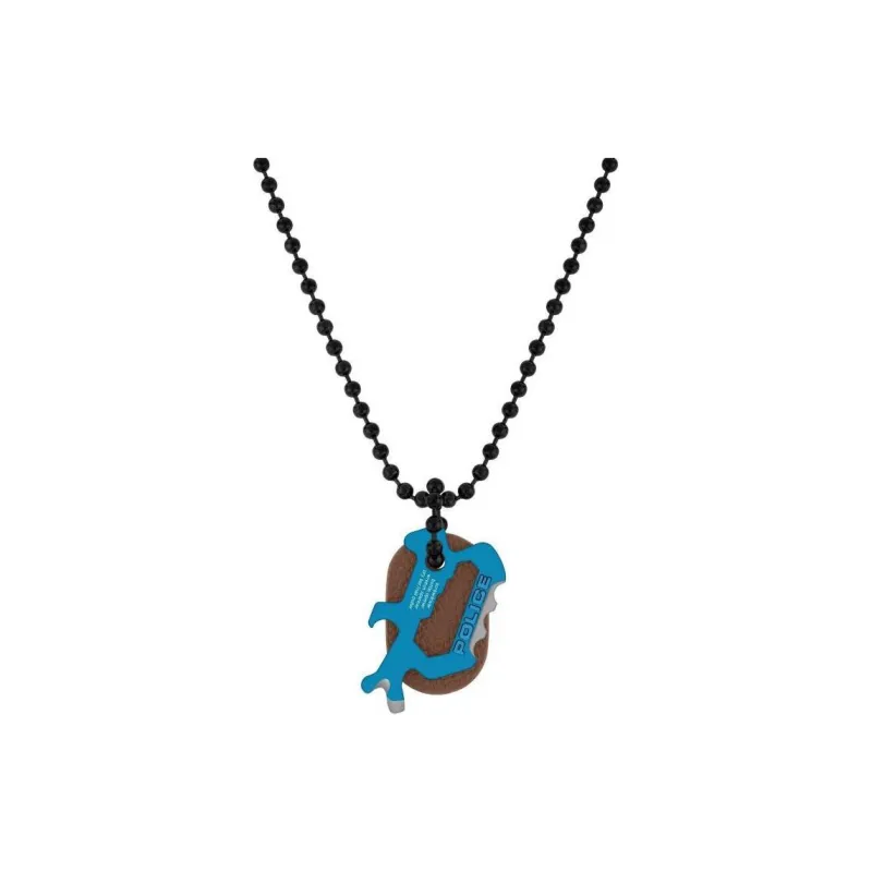 Police Leather Necklaces Men's Blue/Brown-0