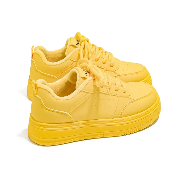 HUANQIU Warm Wear Resistant Lightweight Low Top Skateboard Shoes Women's Yellow-2