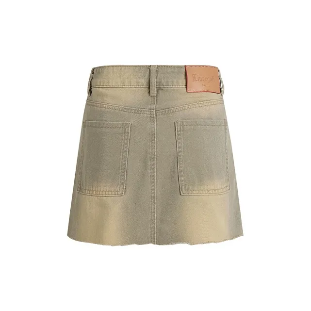 LIUREGALI Denim Short Skirts Women's Khaki-1