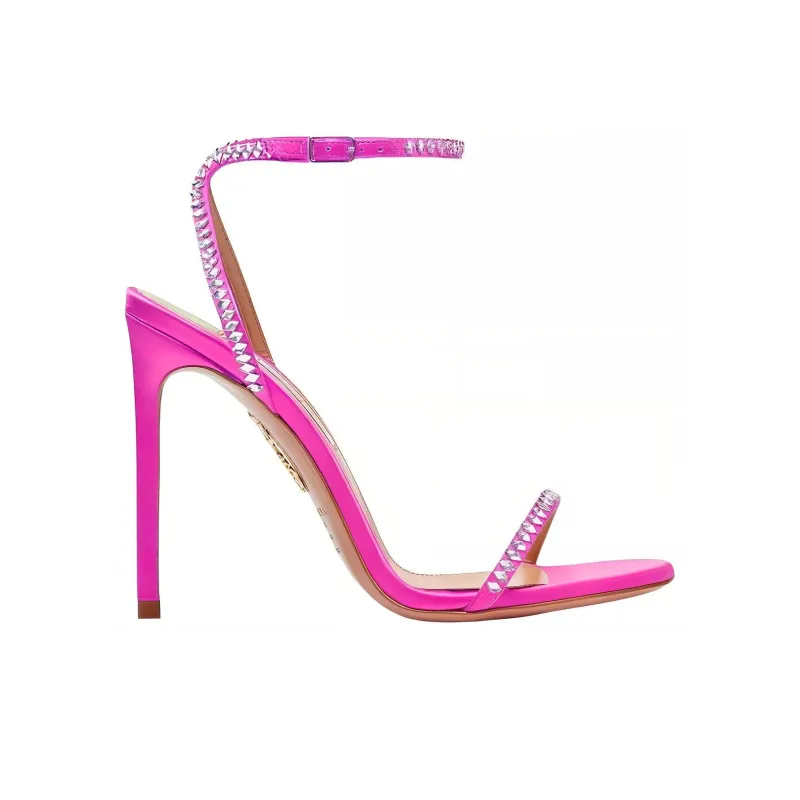 AQUAZZURA Olie Crystal Sandal 105 Strap Sandals Women's Pink-1