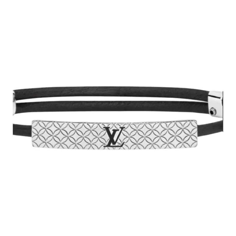 LOUIS VUITTON 2023 Palladium Plated And Leather Champs Elysees Bracelet Costume Bracelet-4