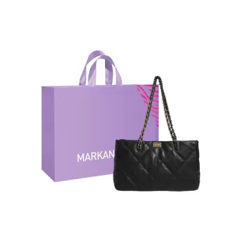 MARKANGARO Synthetic Leather Tote Bag Shoulder Bag Large Size Women's Black
