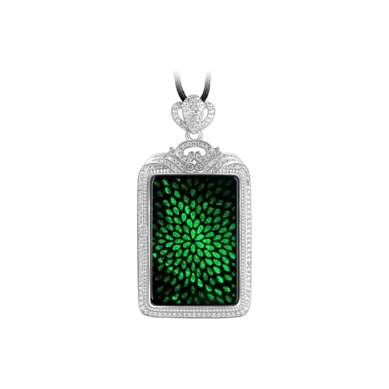 Artisan Lock Heart Jade Ice Glutinous Jadeite Necklaces Women's-4