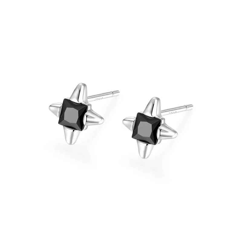 KADER 925 Sterling Silver Stud Earrings Unisex Black-2