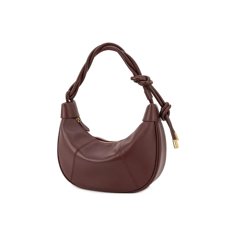 VENOF Cow Leather Dumpling Bag Shoulder Bag Small Size Women's Brown/Nordic Brown/Pall Black/Farouk Red-16