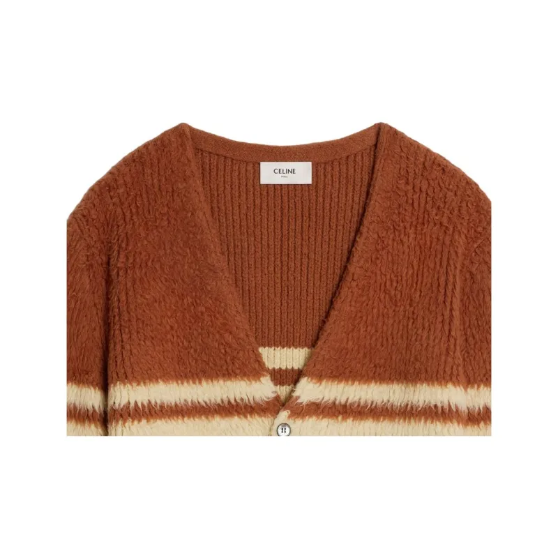 CELINE Long Cardigan In Striped Brushed Cotton-5