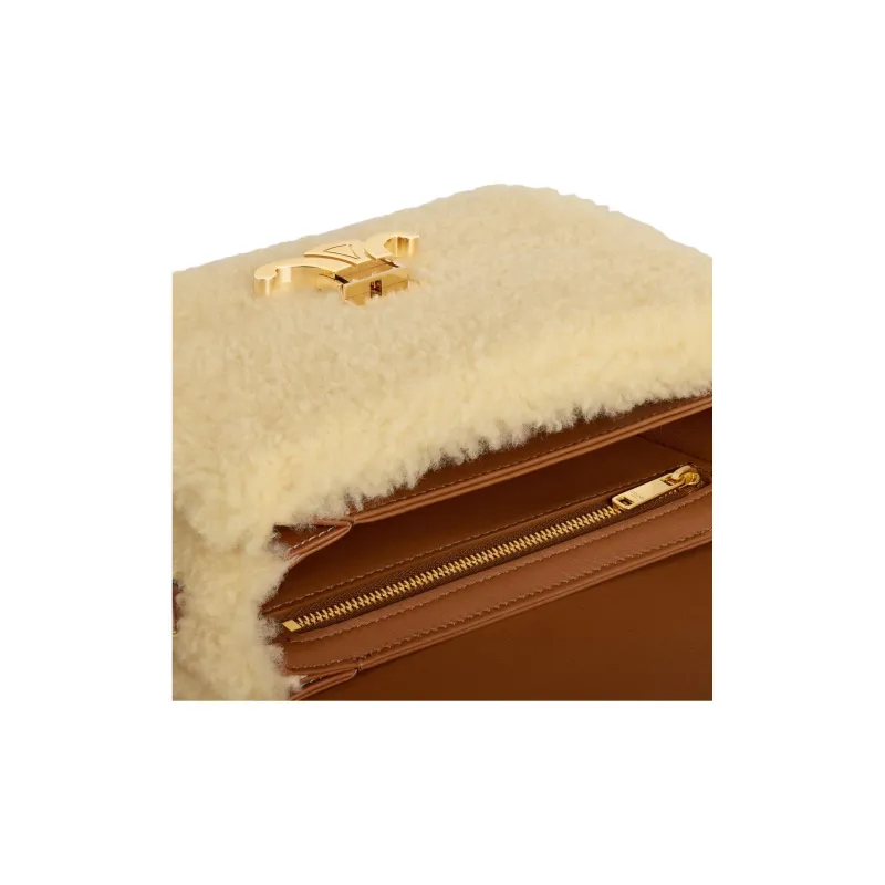 CELINE Triomphe Sheepskin Leather Shoulder Bag Crossbody Bag Women's Natural Color & Brown Umber-3