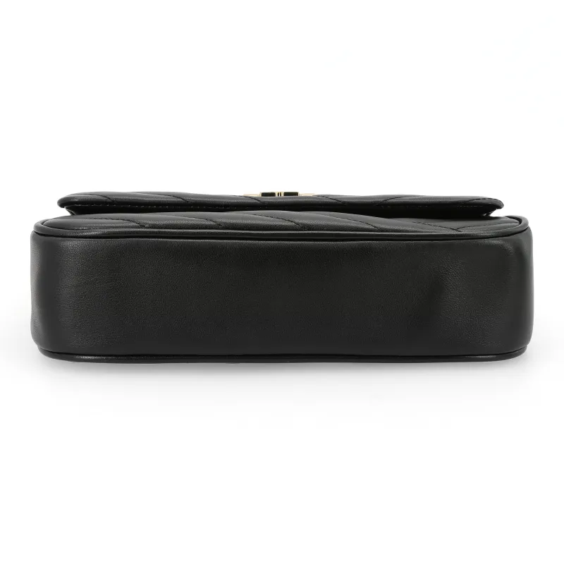 TORY BURCH Kira Twill Quilted Leather Underarm Baguette Bag, Handbag, Shoulder Bag Women's Black-3