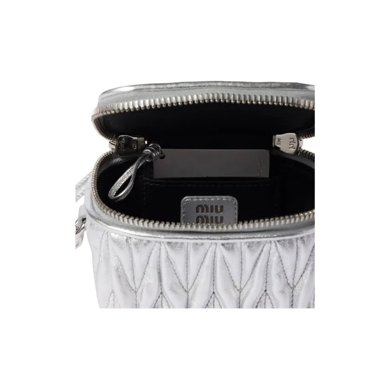 MIU MIU Matelassé Leather Shoulder Bag, Crossbody Bag Extra Mini Women's Silver-4
