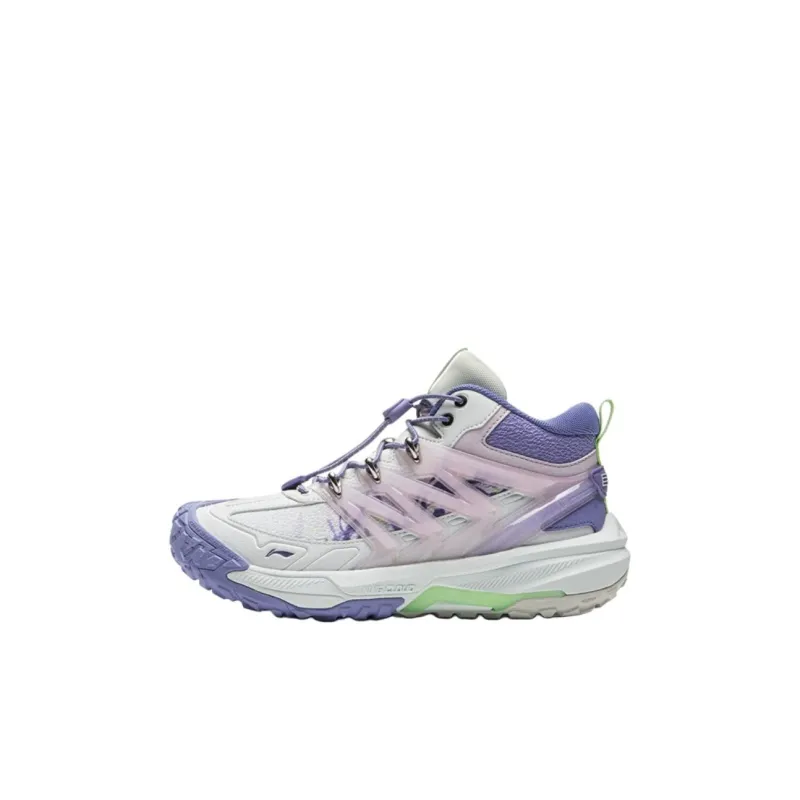 LINING YOUNG Outdoor Anti Slip Wear Resistant Mid Top Kids Lifestyle Shoes White Purple Kids'-0