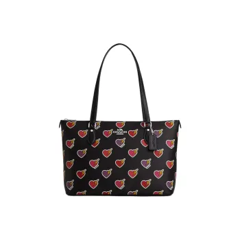COACH Gallery Coated Canvas Tote Bag Shopping Bag Shoulder Bag Handbag Large Size Women's Black