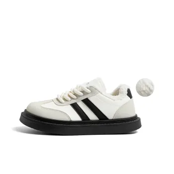 HUANQIU Warm Anti Slip And Wear Resistant Low Top Skateboard Shoes Women's Beige Black