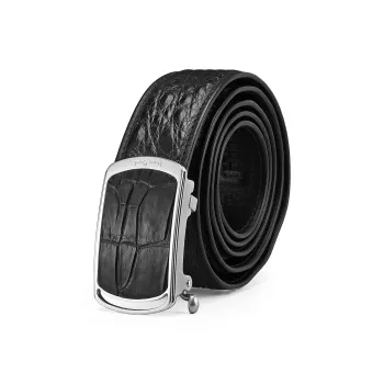 PIERRE CARDIN Farmed Crocodile Leather Belts Men's Black Width 3.8cm