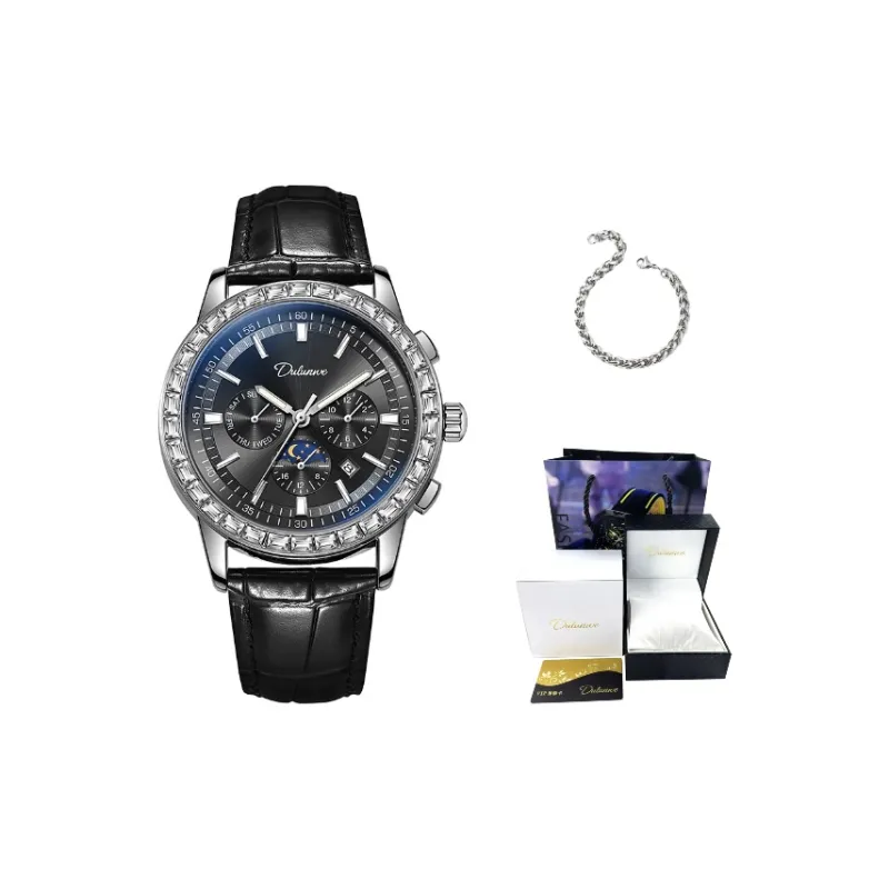 Dulunwe Automatic Mechanical Movement Cowhide Strap Watch Men's Watches Blue Dial-3