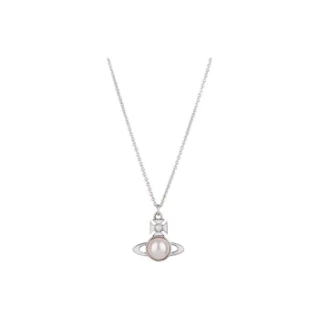 Vivienne Westwood Brass Decorative Pearl Saturn Ceramic Enamel Pendant Necklace Women's Silver